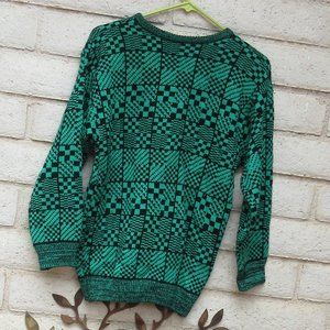 E Z SPIRIT Green Black Knit Sweater Large